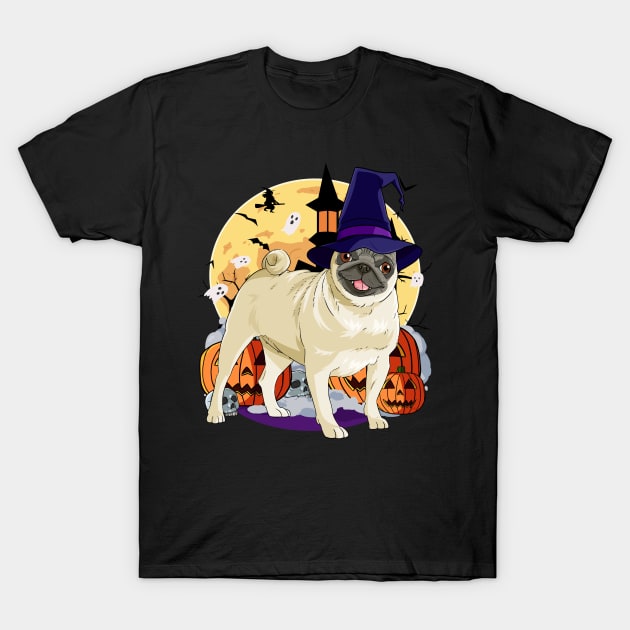 Pug Witch Pumpkin Happy Halloween T-Shirt by Noseking